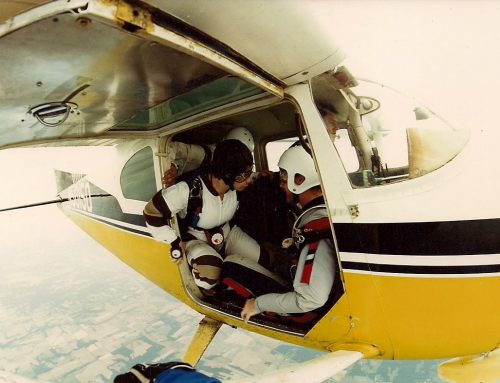 At the edge of an airplane dooor